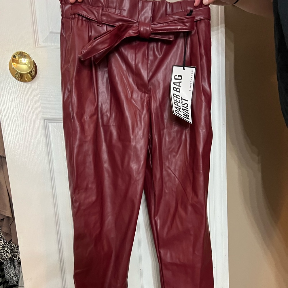 Maroon faux leather pants